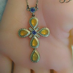 Avon Jewelry - Vintage Citrine & Amethyst Cross Necklace Avon Jewelry - Vintage Citrine & Amethyst Cross Necklace